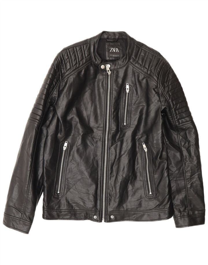 Jachetă din piele artificială pentru bărbați Zara UK 42 XL Poliester negru