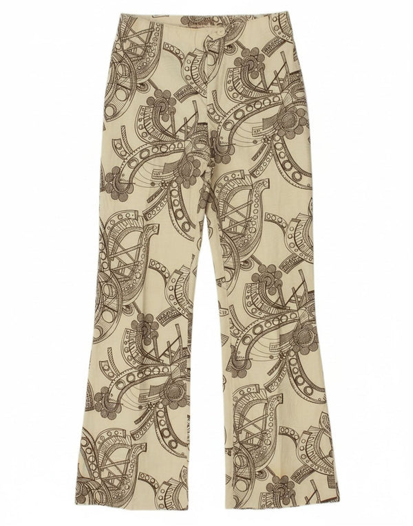 Pantaloni casual de damă vintage cu model abstract bootcut W26 L28 bej