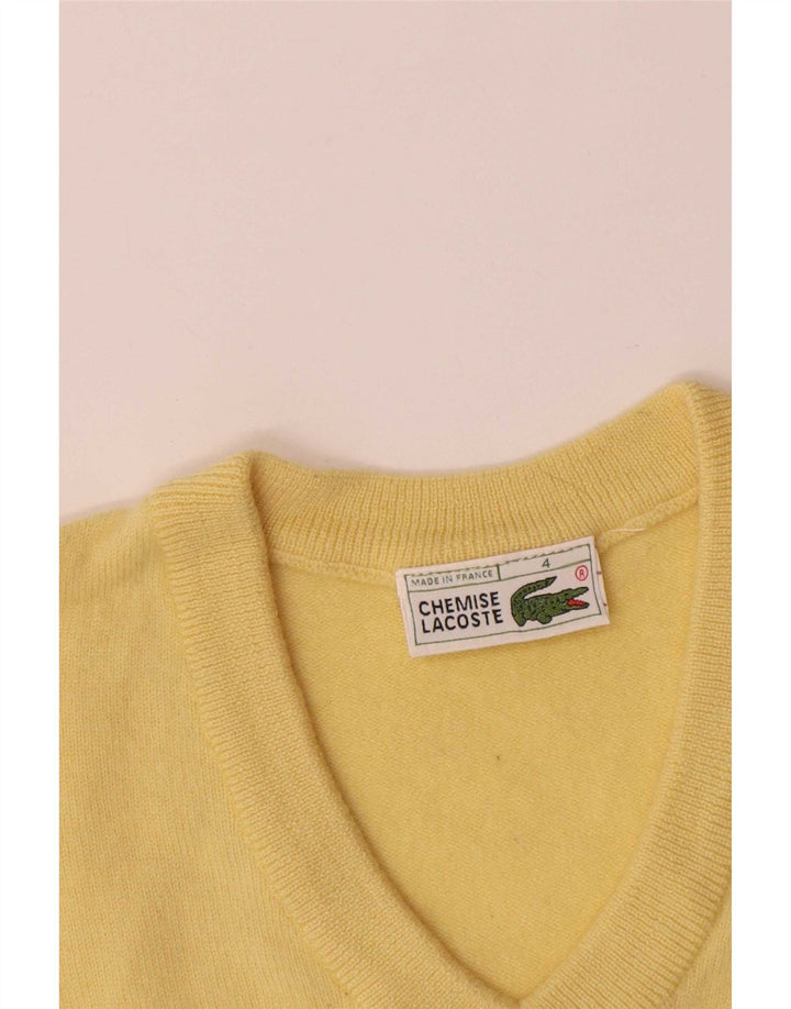 Lacoste Pulover cu decolteu în V pentru bărbați Mărimea 4 Lână virgină galbenă medie