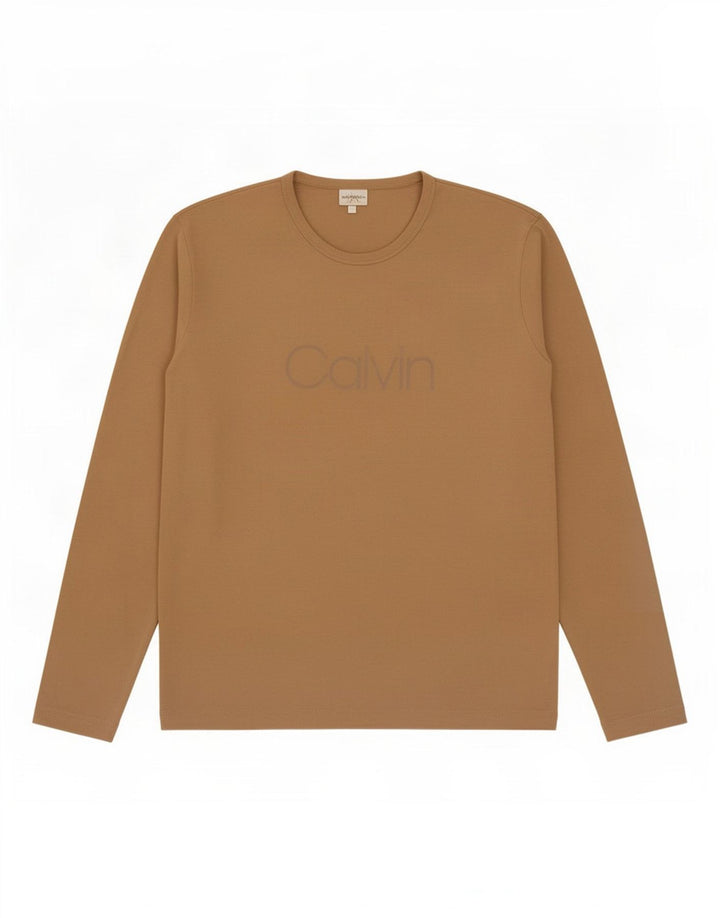 Top grafic Calvin Klein pentru bărbați cu mânecă lungă, mare, bej
