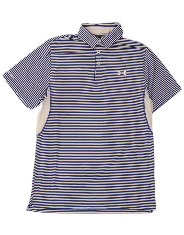 Tricou polo Under Armour pentru bărbați Heat Gear, poliester cu dungi albastre medii