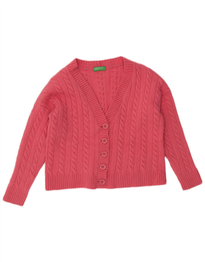 Pulover cardigan crop pentru femei BENETTON UK 14 Lână roz mediu