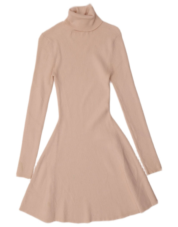 Rochie pulover cu mânecă lungă pentru femei Zara UK 12 Medium Bej Viscoză