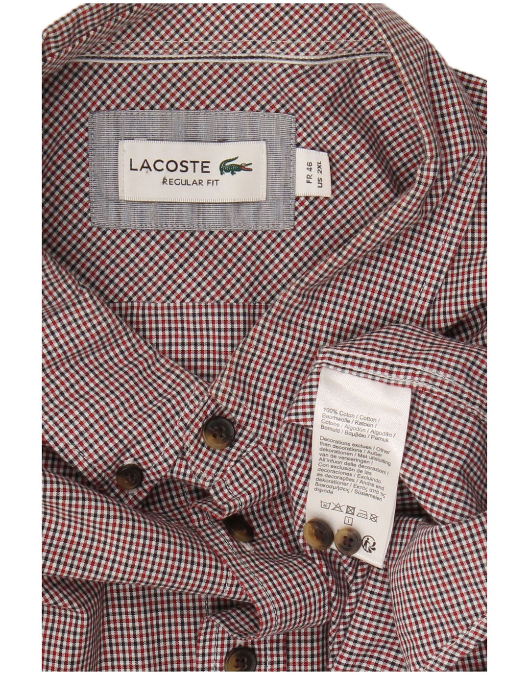 Cămașă Lacoste pentru bărbați cu mânecă scurtă, cu ajustare normală, 2XL, bumbac vichy roșu