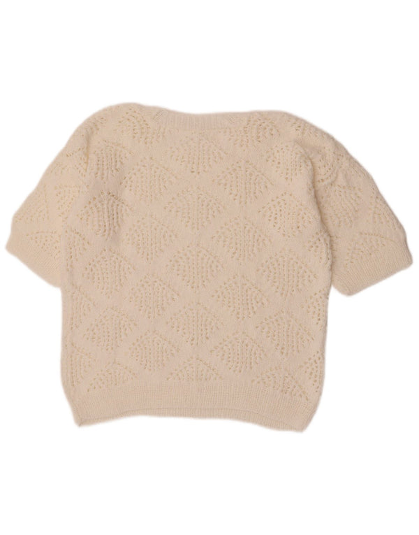 Pulover vintage pentru femei cu decolteu scurt, pulover UK 14 Medium White