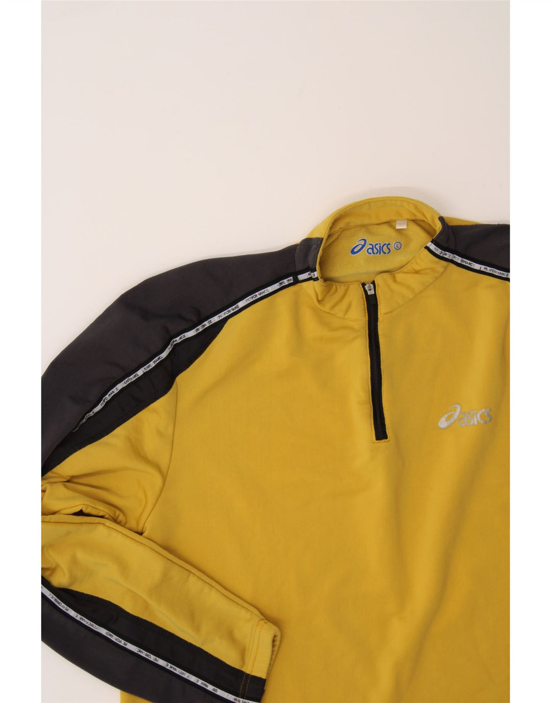 ASICS Mens Zip Neck Pullover Tracksuit Top Large Yellow Colourblock Vintage Asics and Second-Hand Asics from Messina Hembry 