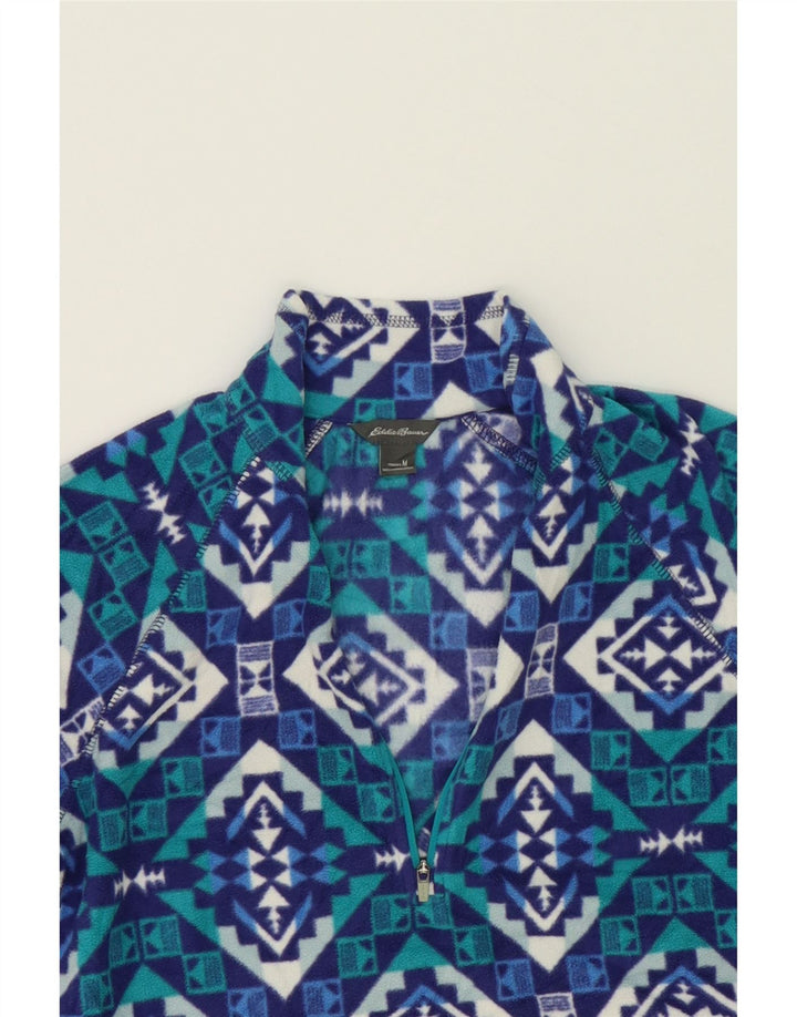 EDDIE BAUER Womens Zip Neck Fleece Jumper UK 14 Medium Blue Geometric Vintage Eddie Bauer and Second-Hand Eddie Bauer from Messina Hembry 