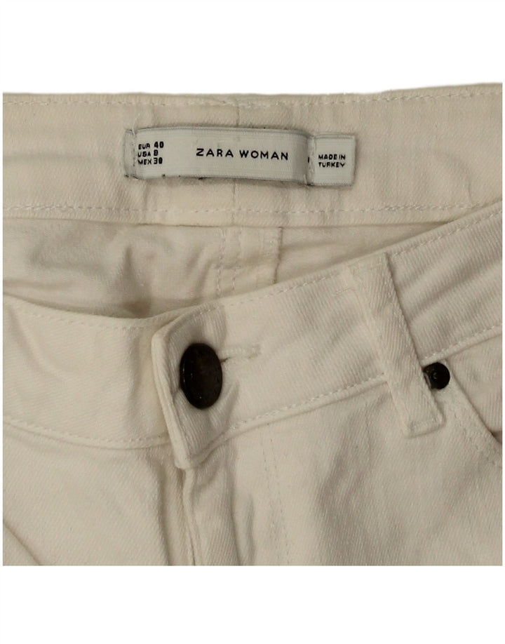 Pantaloni scurți din denim grafic pentru femei Zara EU 40 Medium W30 Alb