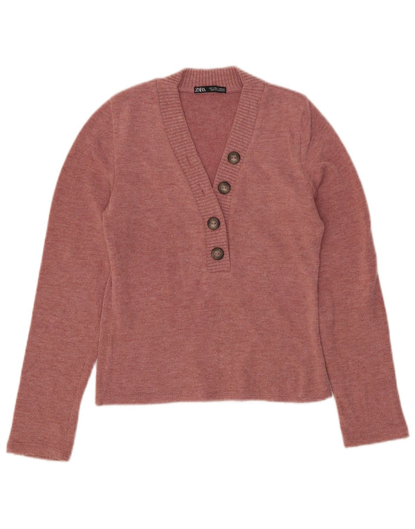 Pulover pentru femei cu decolteu în V Zara UK 10 Mic roz