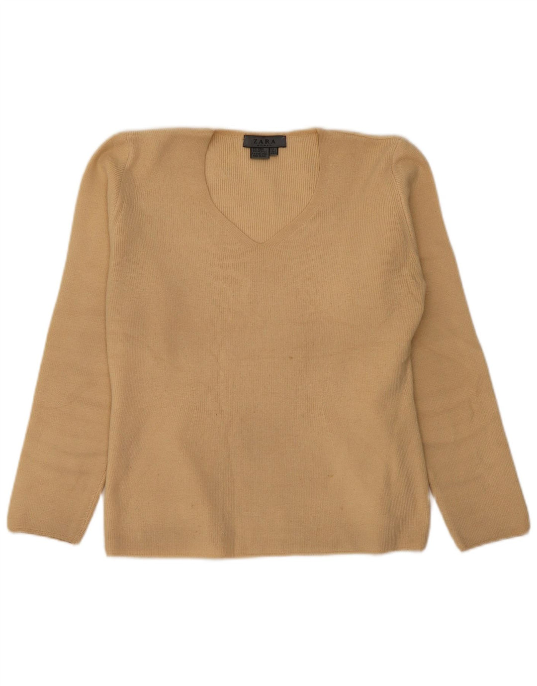 Pulover cu decolteu în V Zara pentru femei UK 16 Lână mare bej