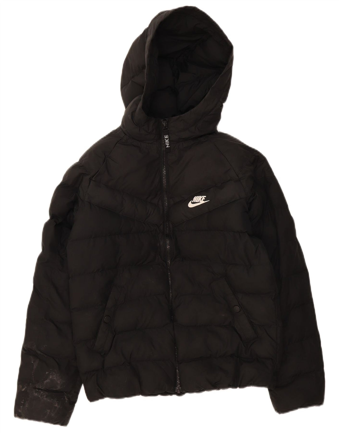 Jachetă căptușită cu glugă Nike pentru băieți 12-13 ani, mare, negru, poliester