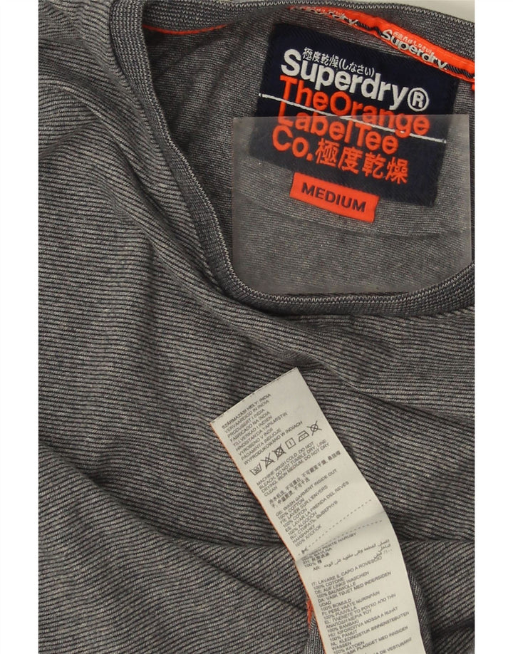 Top pentru bărbați Superdry cu mânecă lungă, gri mediu, bumbac cu dungi