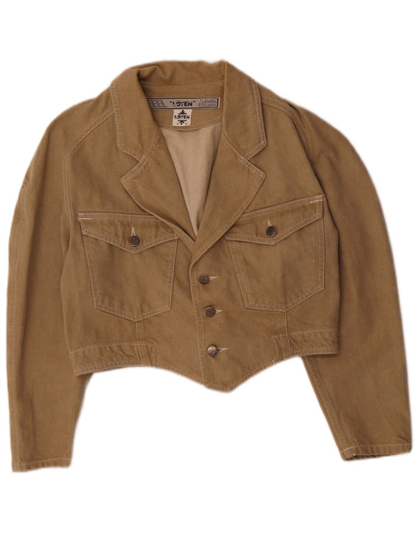 Jachetă de denim crop vintage pentru femei UK 14, bumbac maro mediu