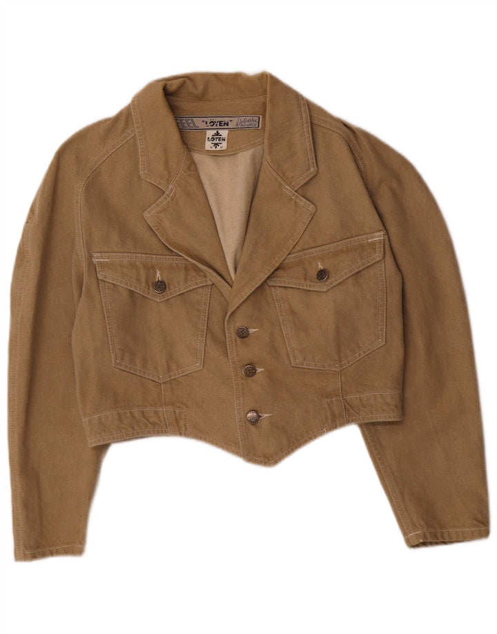 Jachetă de denim crop vintage pentru femei UK 14, bumbac maro mediu