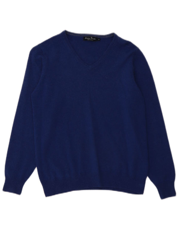 James Pringle Pulover cu decolteu în V pentru femei UK 10 Small Blue Cashmere