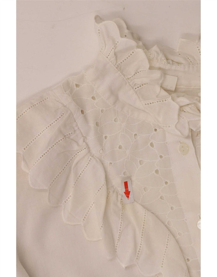 Bluză de cămașă vintage pentru femei cu mâneci 3/4 cu volan în față UK 12 Medium White