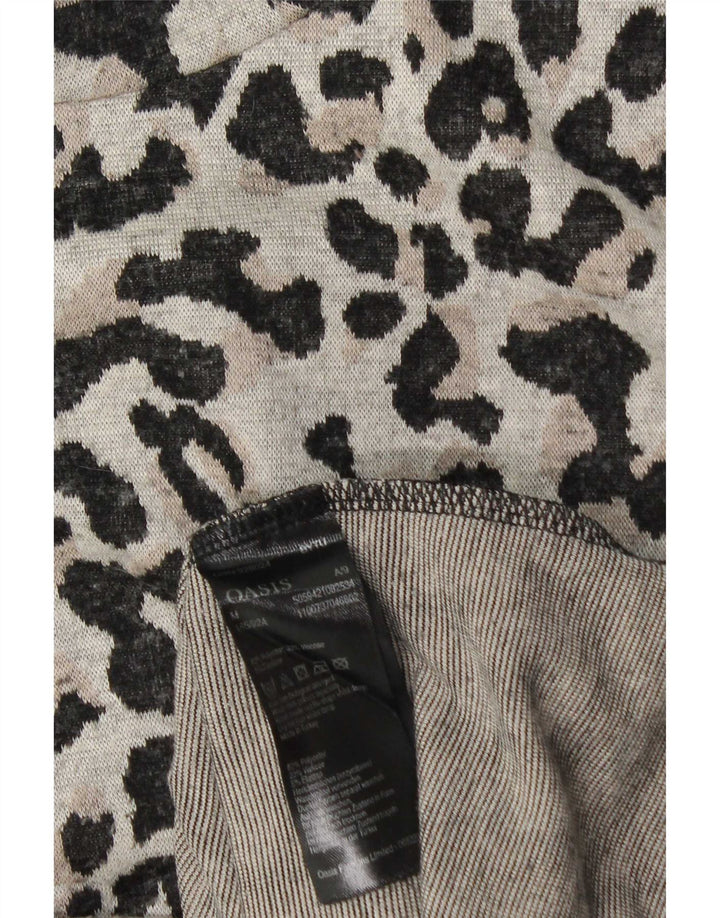 Oasis Top pentru femei cu mânecă lungă UK 14 Medium Gri Animal Print Poliester