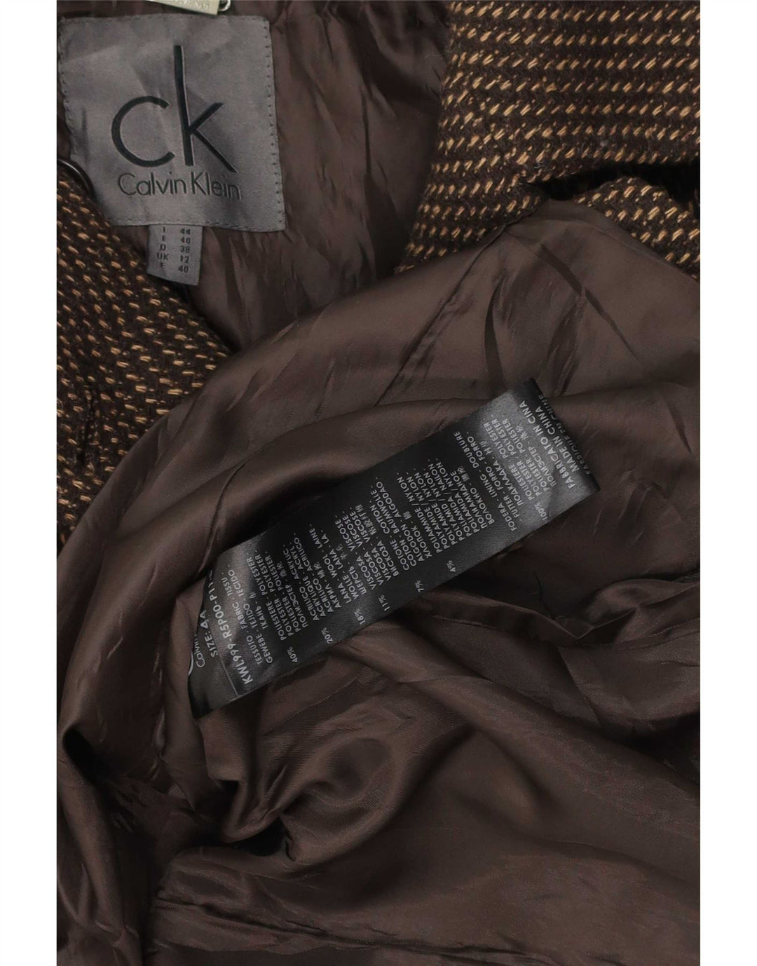 Palton dublu pentru femei Calvin Klein UK 12 Poliester maro mediu