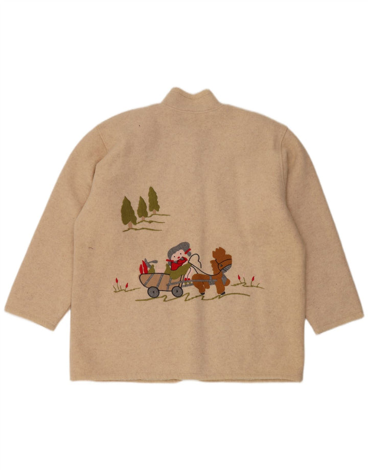 Jachetă pentru femei VINTAGE cu 5 nasturi cu grafică pentru femei, UK 14, mare, bej