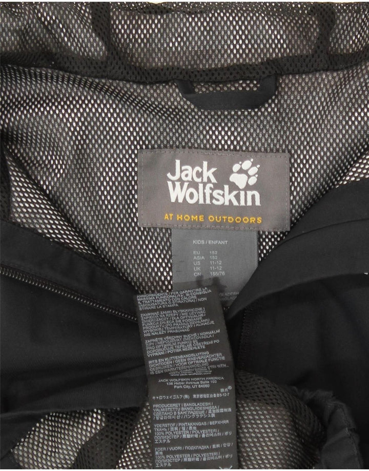 Jack Wolfskin Jachetă de ploaie cu glugă grafică pentru băieți 11-12 ani, poliester negru