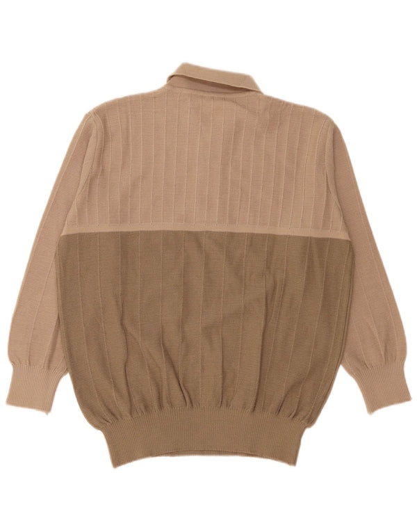 Pulover vintage pentru bărbați cu gât polo IT 54 XL bej lână color bloc