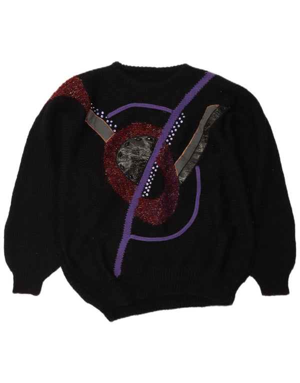 C&A Pulover cu decolteu rotund cu grafic pentru femei UK 18 XL Negru acrilic