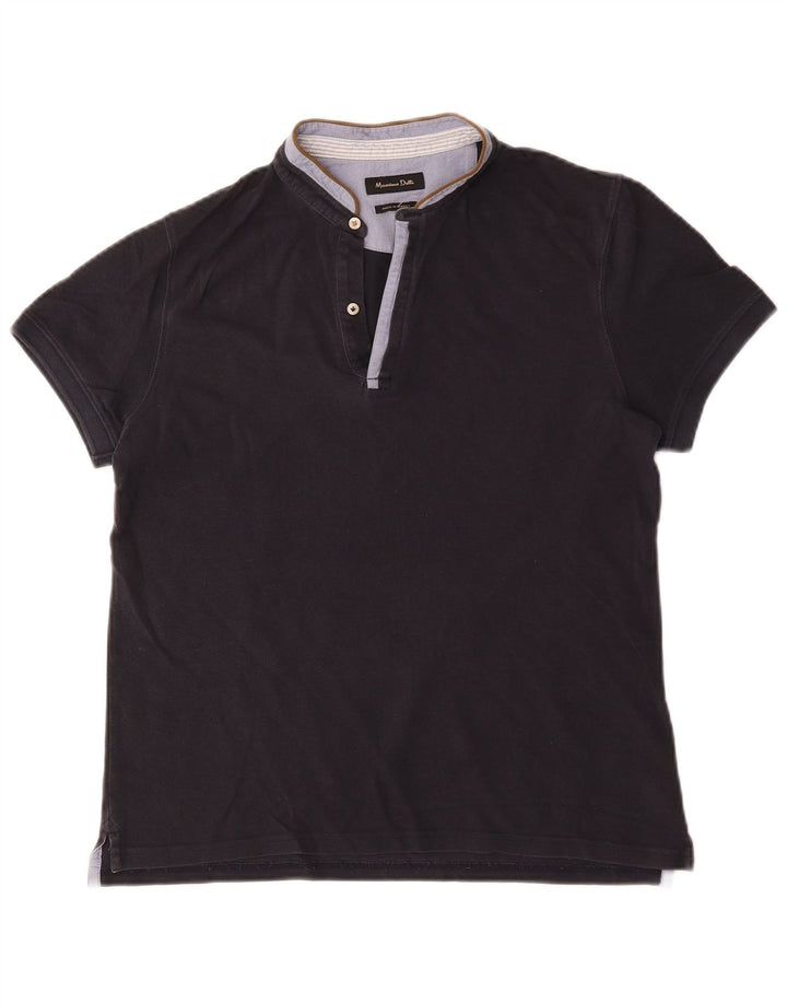 Cămașă polo Massimo Dutti pentru bărbați, bumbac color block, albastru bleumarin mediu