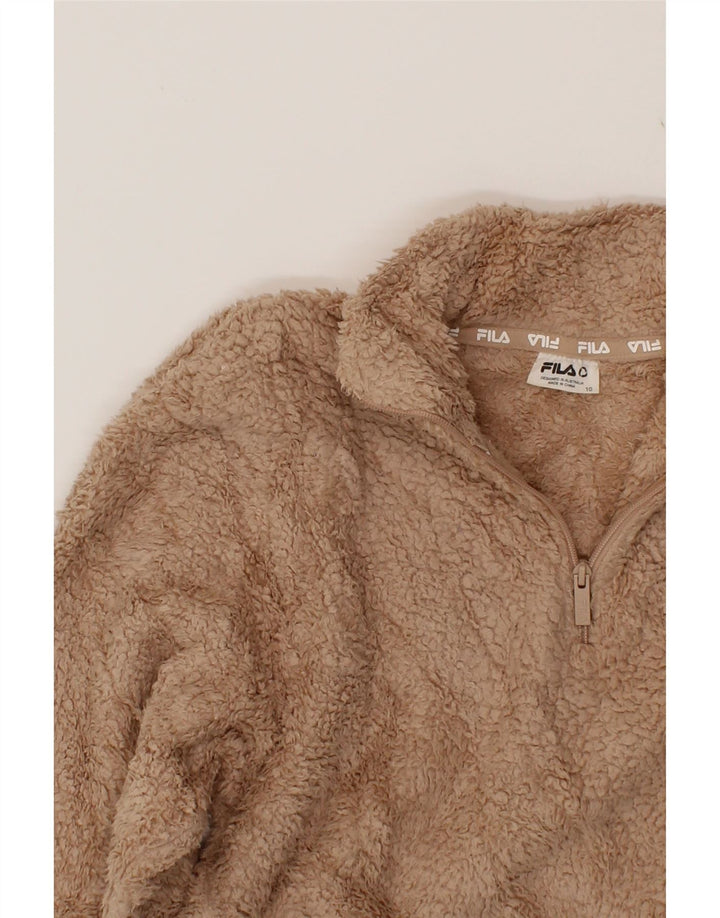 FILA Womens Zip Neck Fleece Jumper US 10 Large Beige Polyester Vintage Fila and Second-Hand Fila from Messina Hembry 