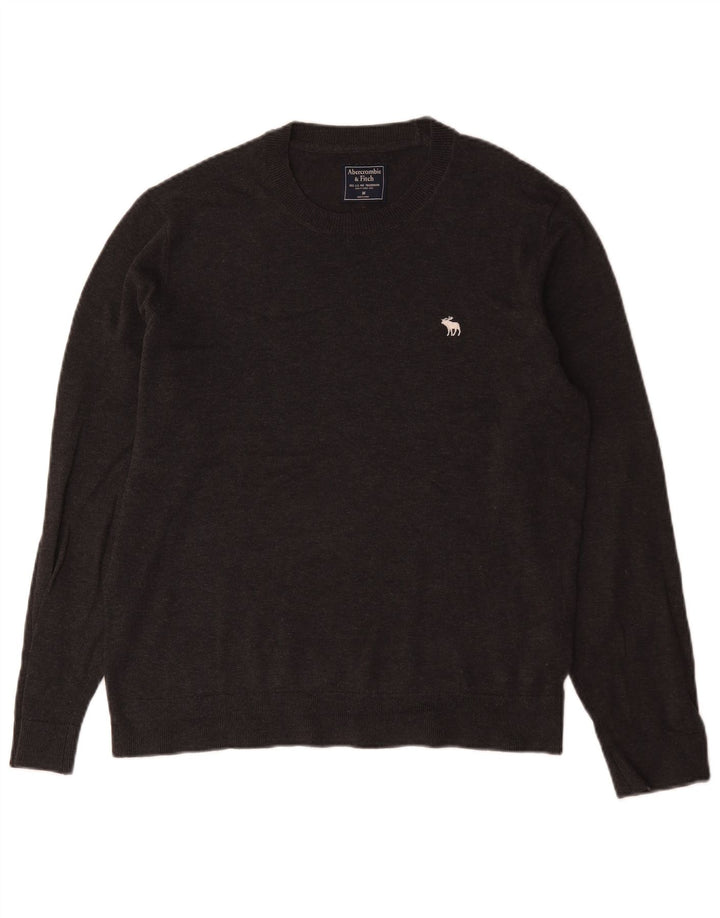Pulover Abercrombie & Fitch pentru bărbați, cu gât crew, bumbac, gri mediu