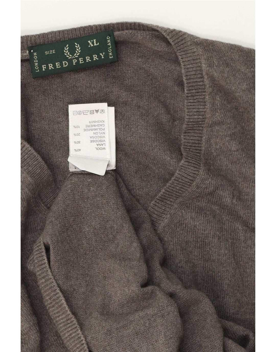 Fred Perry Pulover cu decolteu în V pentru bărbați XL Lână gri