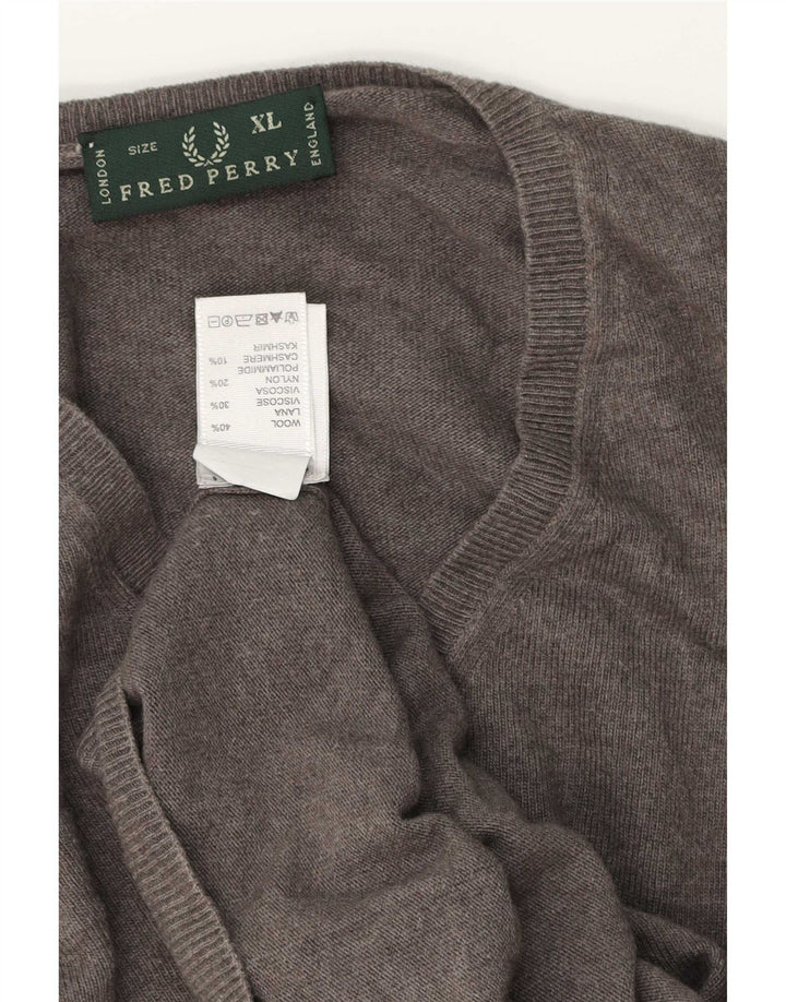 Fred Perry Pulover cu decolteu în V pentru bărbați XL Lână gri