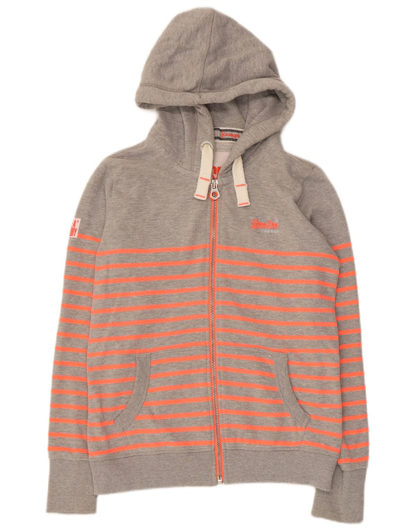 Pulover Superdry pentru femei cu fermoar, UK 14, mare, bumbac cu dungi gri