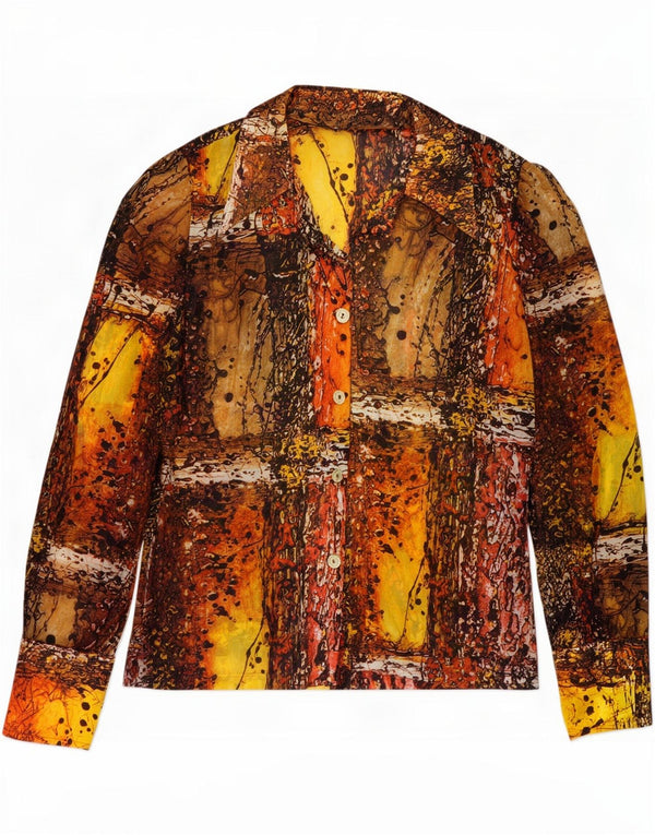 Bluză de cămașă cu model abstract pentru femei vintage UK 12 Medium Multicolor