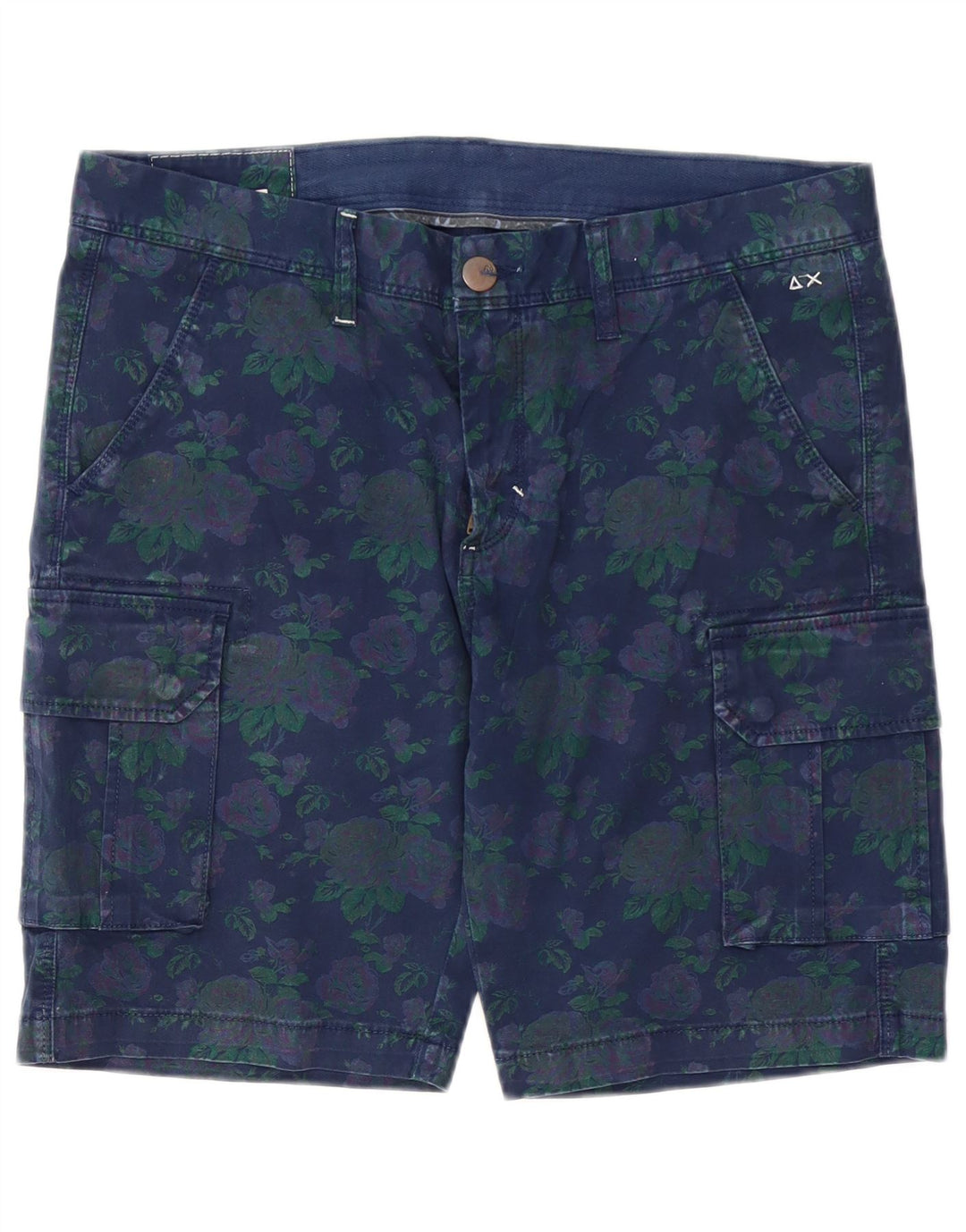 Sun68 Pantaloni scurți cargo pentru bărbați W34, mari, albastru, bumbac floral