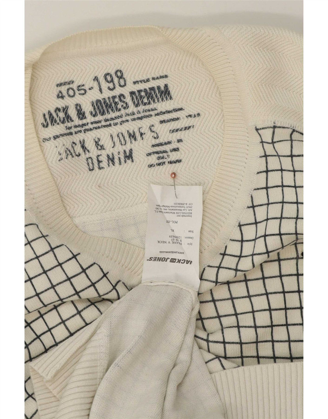 Pulover Jack & Jones pentru bărbați, cu decolteu în V, XL, bumbac cu carouri albe