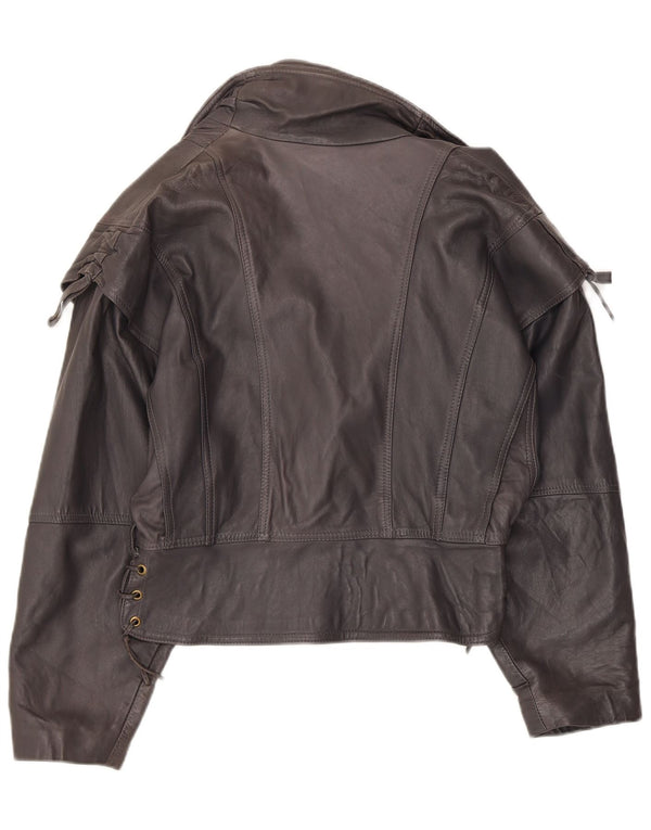 Jachetă Bomber din piele vintage pentru femei UK 12, gri mediu