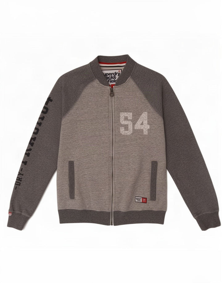 Jachetă de top pentru trening grafic Superdry pentru bărbați, mare, gri din bumbac color bloc