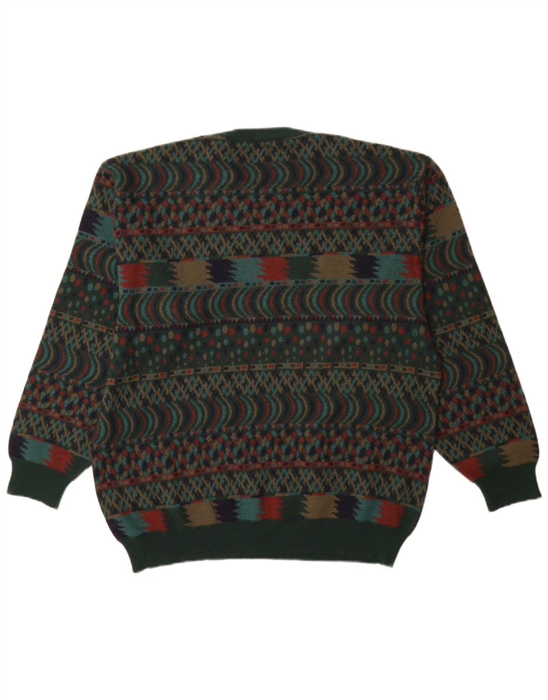 Pulover VINTAGE pentru bărbați cu gât roșu IT 54 XL Lână verde Fair Isle