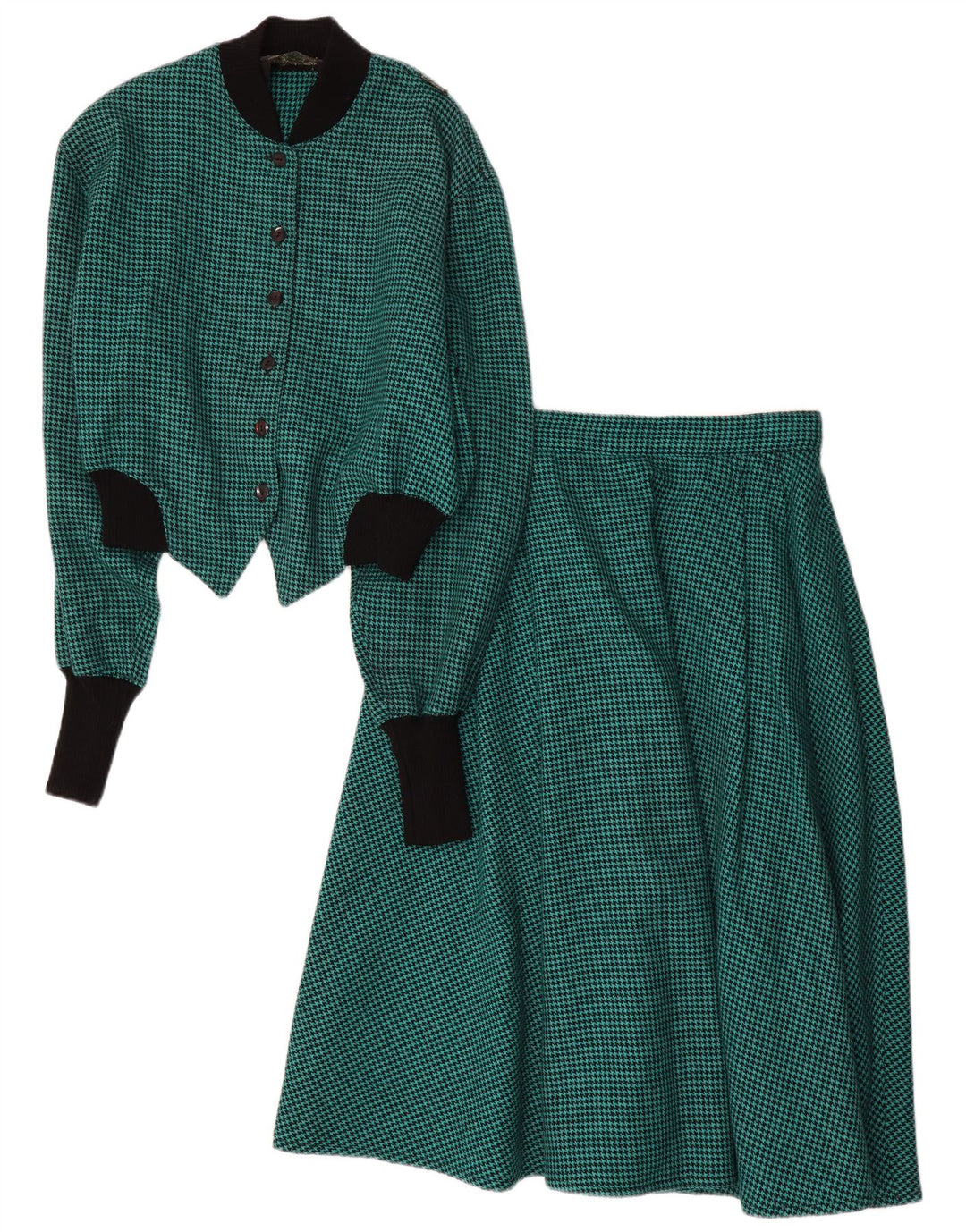 Set fuste vintage pentru femei 2 piese IT 44 Medium W28 Green Houndstooth