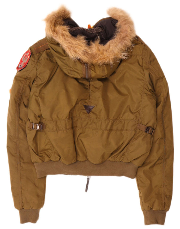 Bomber vintage pentru femei cu glugă, UK 16, mare, kaki, poliamidă