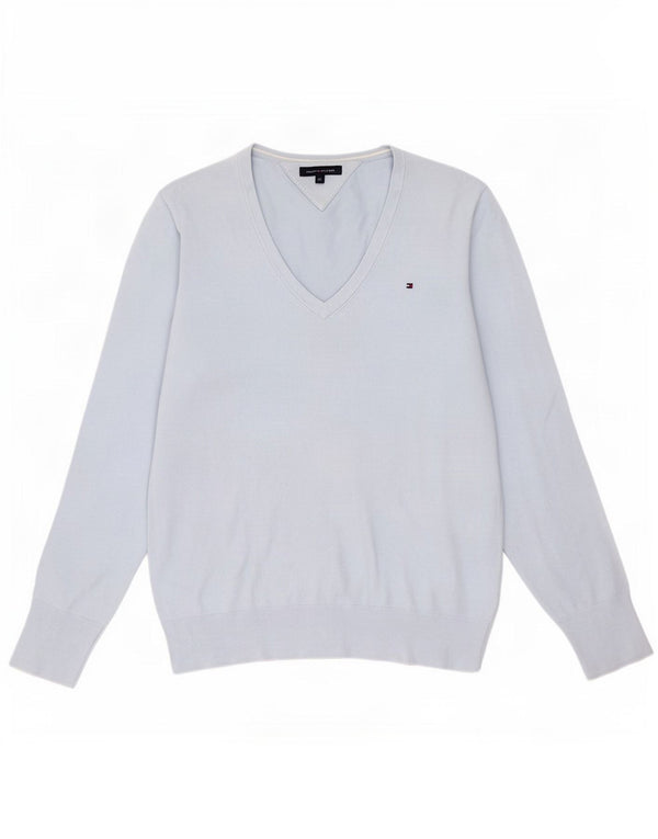 Pulover cu decolteu în V Tommy Hilfiger pentru femei, UK 18 XL, bumbac albastru