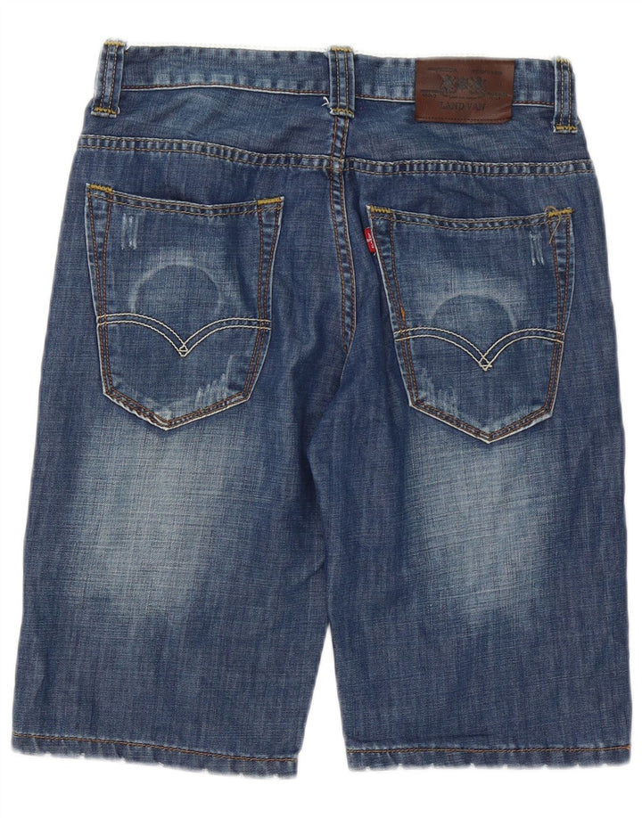 Pantaloni scurți din denim vintage pentru bărbați învechiți W32, bumbac albastru mediu