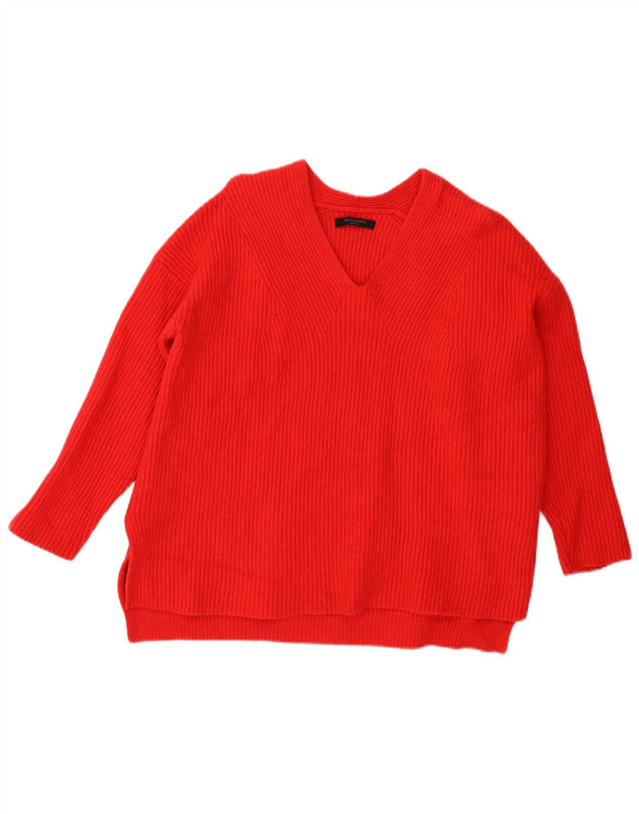 All Saints Pulover oversize cu decolteu în V pentru femei UK 14 Lână roșie medie