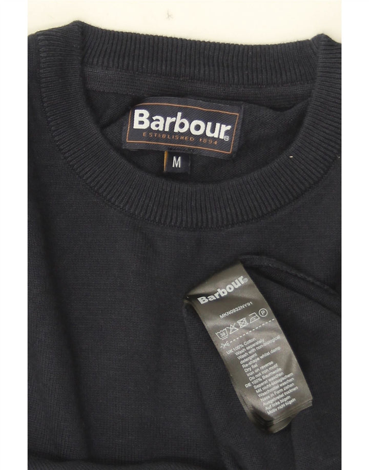 Pulover Barbour pentru bărbați cu gât roșu, bumbac mediu albastru bleumarin