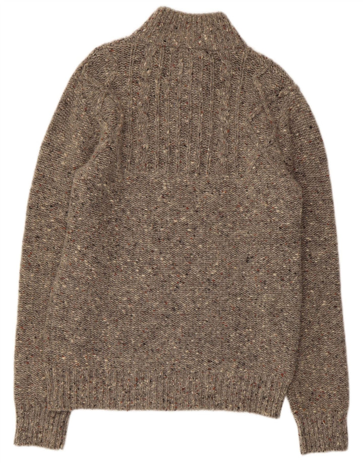 WHITE STUFF Mens Button Neck Jumper Sweater Small Grey Flecked Wool