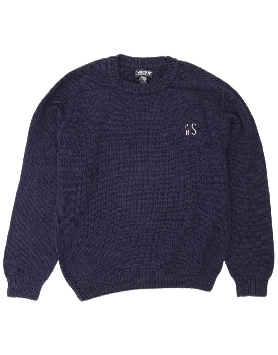 Pulover pentru bărbați Lands End cu gât crew pulover, lână, albastru bleumarin mediu