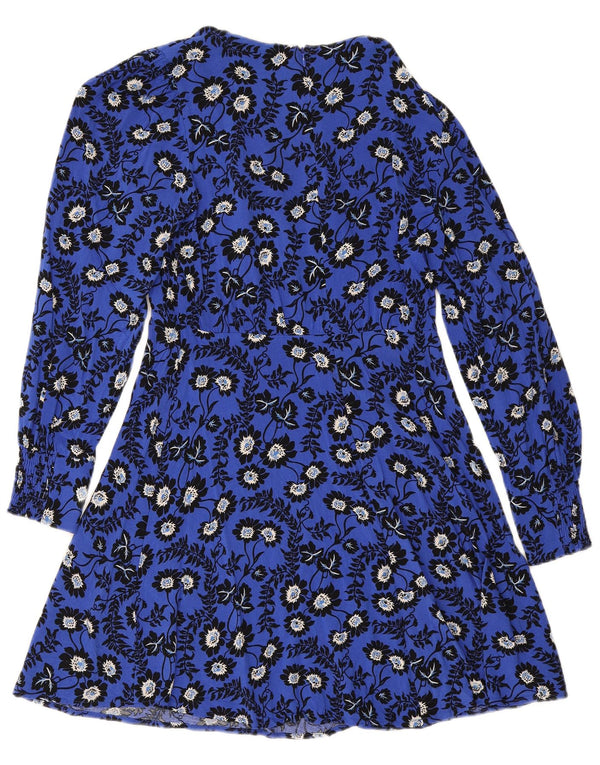 Următorul Rochie A-Line cu mânecă lungă pentru femei UK 8 Small Blue Floral Viscose