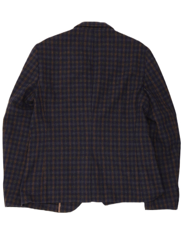 Jachetă vintage pentru bărbați, cu 2 nasturi, EU 52 XL, albastru bleumarin Gingham acrilic