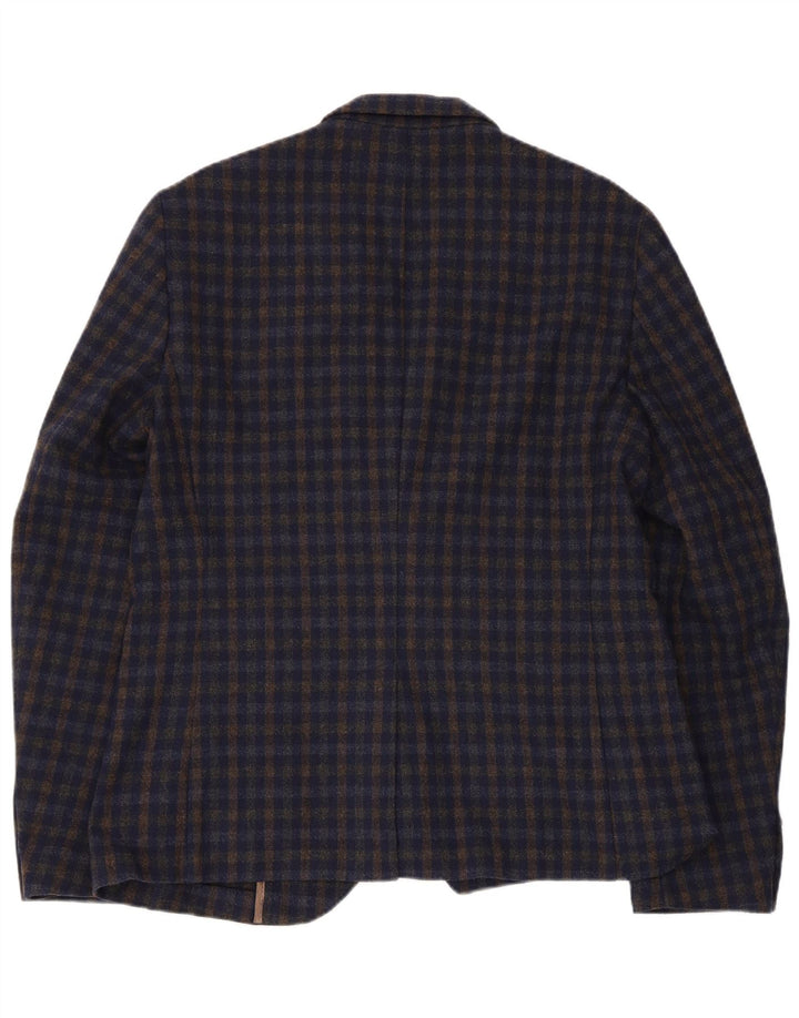 Jachetă vintage pentru bărbați, cu 2 nasturi, EU 52 XL, albastru bleumarin Gingham acrilic