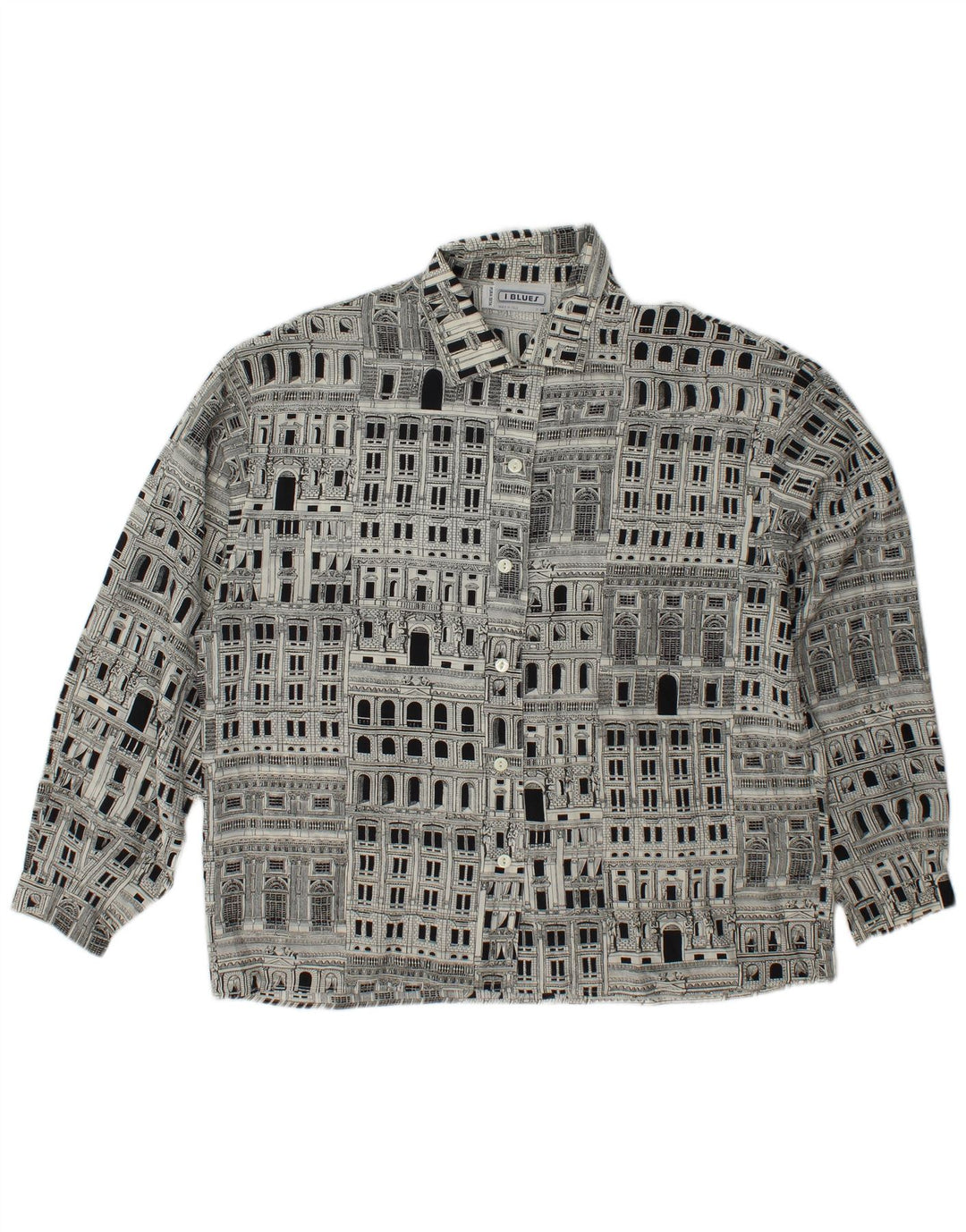 Bluză cămașă cu grafică pentru femei I BLUES IT 46 Mătase mare neagră